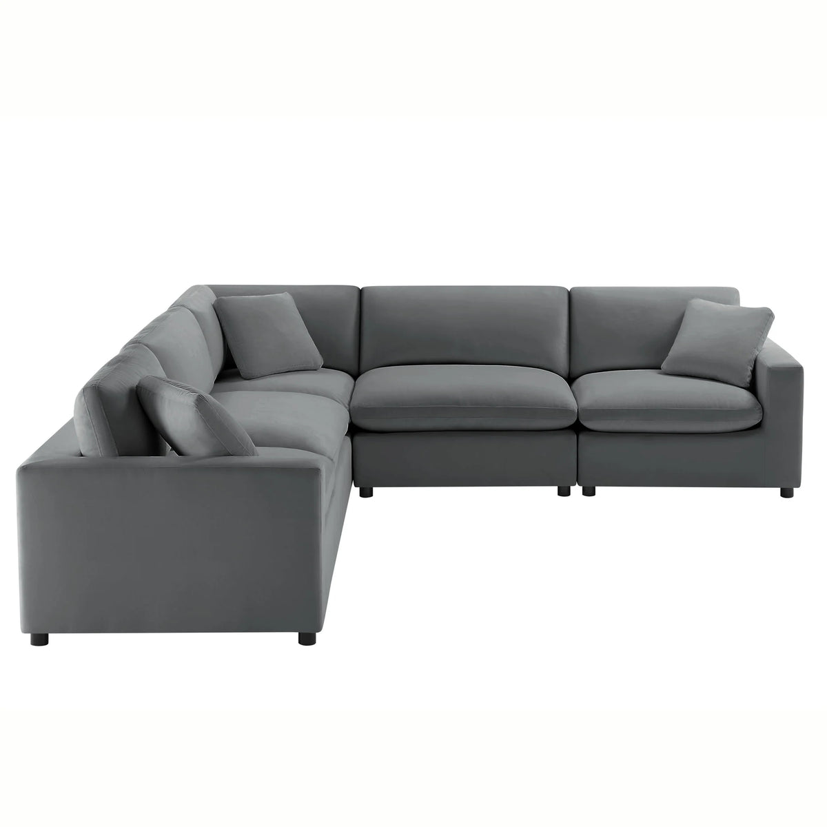 Charcoal fabric modular 5 piece L-shaped sectional sofa