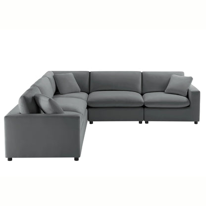 Charcoal fabric modular 5 piece L-shaped sectional sofa