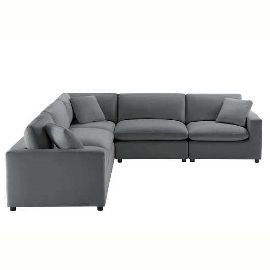Charcoal fabric modular 5 piece L-shaped sectional sofa