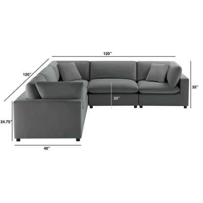 Dimension chart for the Caylie charcoal L-shaped sectional showing 120-inch sides