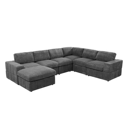 Dark gray fabric modular sectional sofa with ottoman