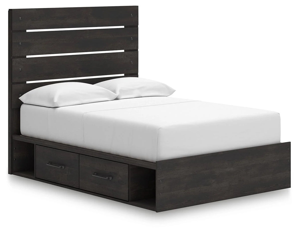 Dark gray wood panel storage bed with drawers