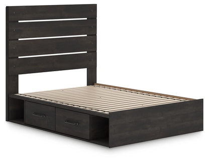 Hollivern dark gray bed frame with exposed support slats and two side storage drawers