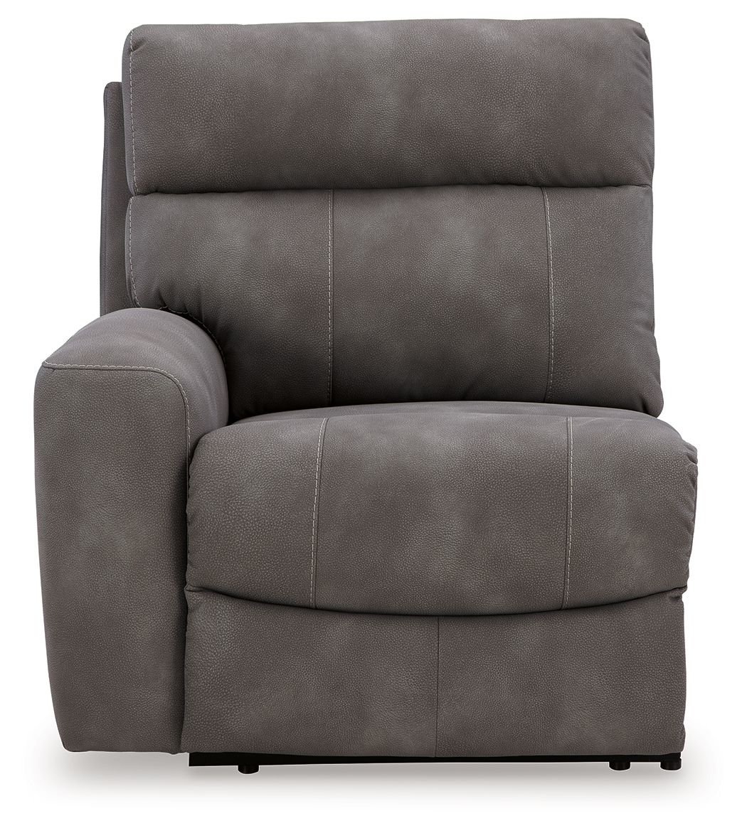 Front view of a slate Next-Gen Durapella sectional end seat with contrast stitching