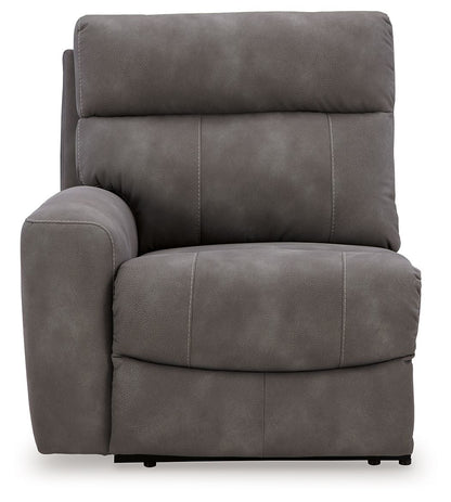 Front view of a slate Next-Gen Durapella sectional end seat with contrast stitching